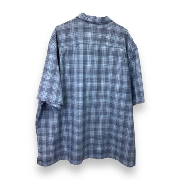 Haggar Mens Short Sleeve Button-Up Shirt Tattersall Plaid Blue Big & Tall 4X - Picture 2 of 5